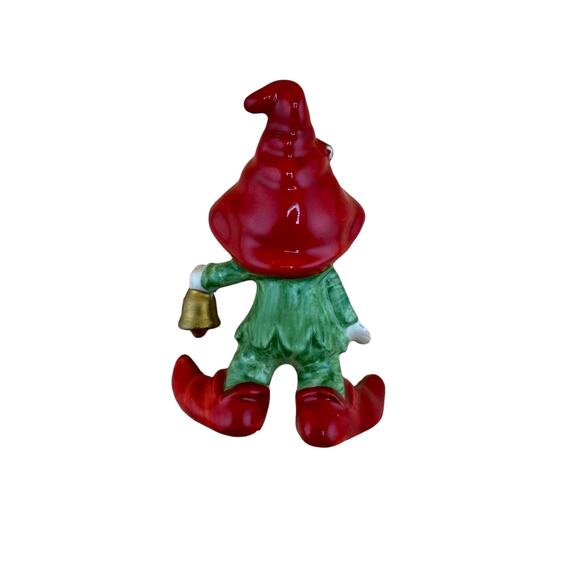 Vintage Lefton Holiday Elf with Holly on Hat and Gold Bell - Picture 2 of 3